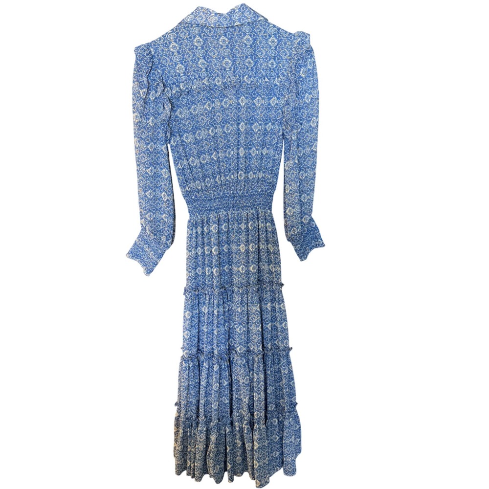 MISA Los Angeles Womens XS Marjan Dress Blue Astra Smocked Tiered Midi Lurex - Picture 4 of 6